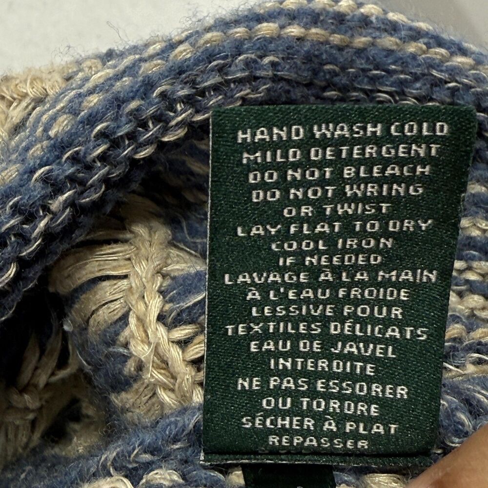 Lauren Ralph Lauren Poncho Cardigan Women L Blue Beige Wool Linen Southwestern - Picture 9 of 15